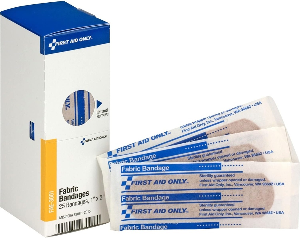 First Aid Only SmartCompliance Refill 1" x 3" Fabric Bandages, 25 Per Box