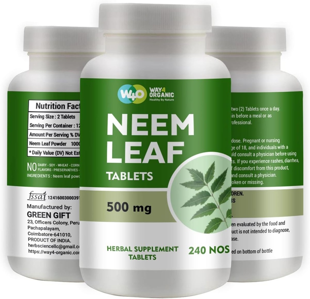 Neem Tablets - 100% Pure (Azadirachta Indica) (240 Count - 500mg) 120 Days Supply (1 Pack)