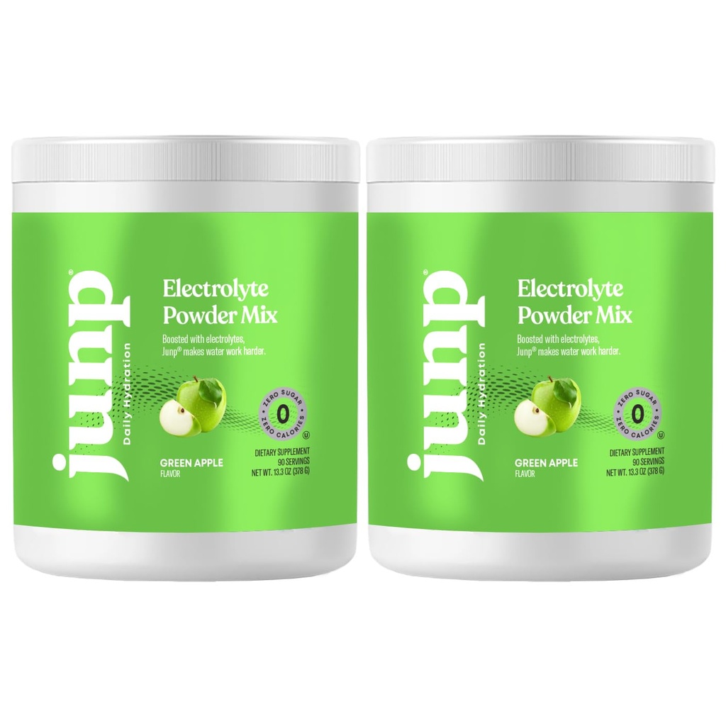 JUNP Electrolytes Powder No Sugar No Carbs – Mouthwatering Green Apple Drink Mix - Potassium &amp; Sal Electrolyte Hydration Powder Zero Calorie Sugar Free Electrolyte Powder, Keto Friendly, 180 Servings