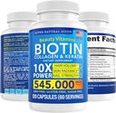 Vitaminas de biotina y colágeno + queratina con folato - Tratamientos de pérdida de cabello para hombres y mujeres - Follicle, Skin y Nail Suplementos para el crecimiento del cabello " Postpartum Support - GMO Gratis " Gluten Free (120 Caps)