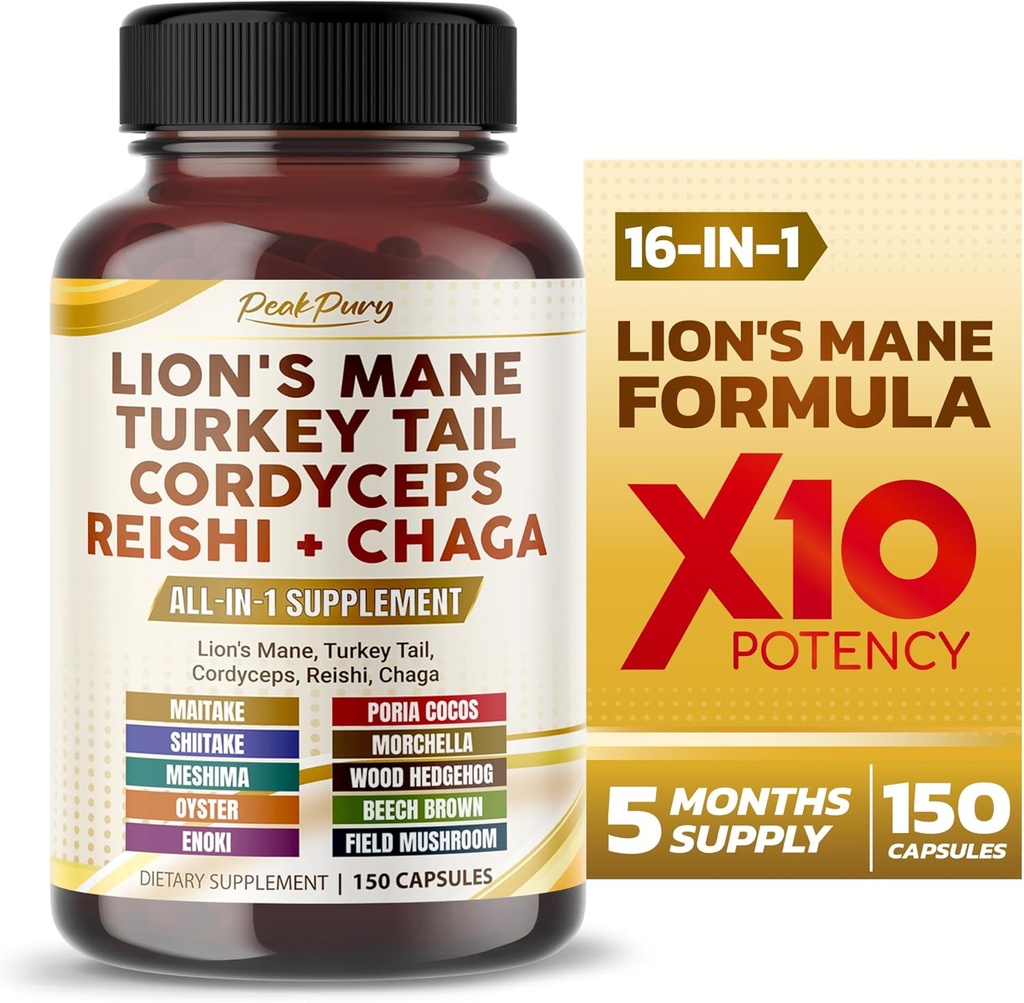 Lion's Mane Turkey Tail Cordyceps Reishi Chaga - Overall Wellness Support- Made in USA