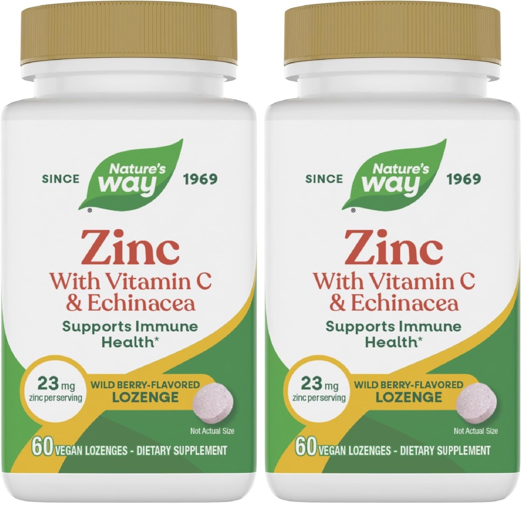Camino de la Naturaleza Zinc Lozenges con Vitamina C &amp; Echinacea, Immune Support*, Wild Berry Flavored, 60 Lozenges (Pack of 2)