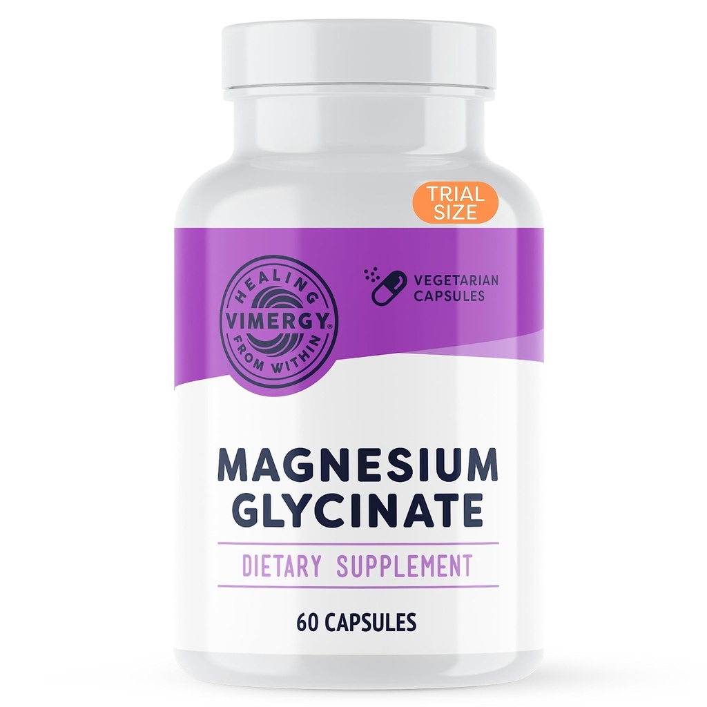 Vimergy Magnesium Glycinate – Stress Support – Chelated to avoid Tummy Upset*– Promueve la salud cardíaca y la energía*– Kosher, Vegan Gluten-Free – 60 caps