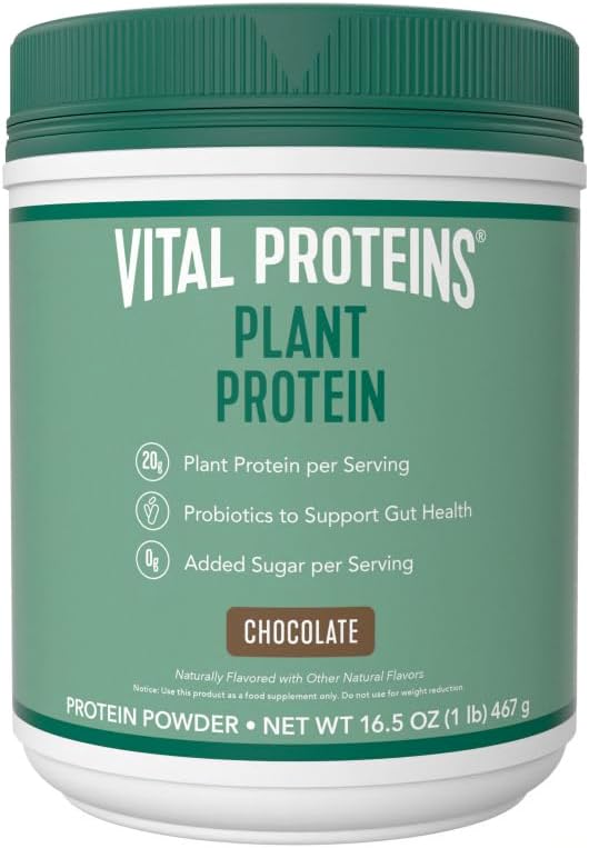 Vital Proteínas Proteína Polvo – 20g Proteína con base vegetal con Chickpea – 1B Probiótico de CFU para la Salud Gut, No Añadido Azúcar – Chocolate, 16,5 oz