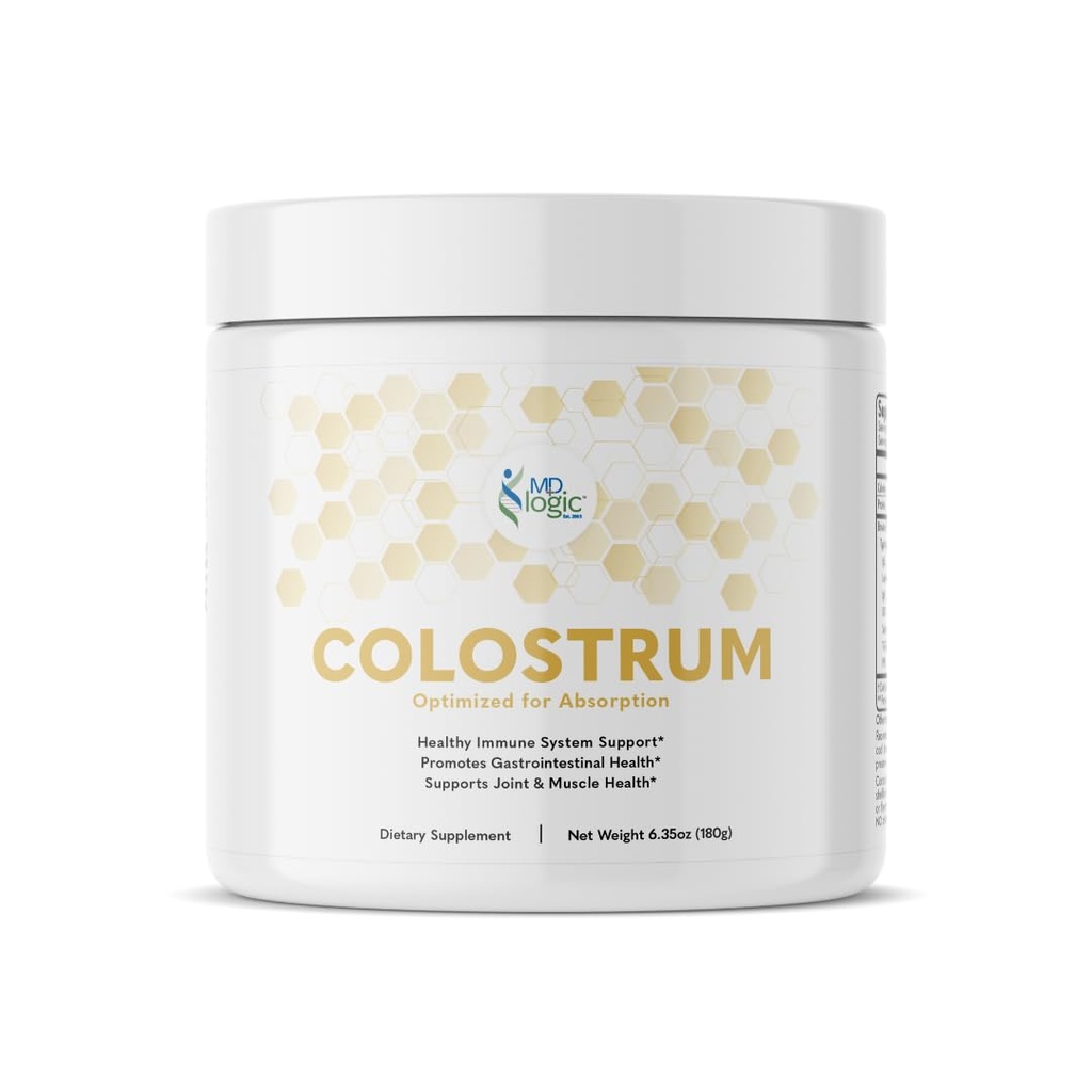 Colostrum by MD Logic Health® for Immune, Gut, Joint &amp; Muscle Health Support - Pure, Potent, Low Molecular Bioactive Colostrum - 180g - 60 Servings - Made in New York