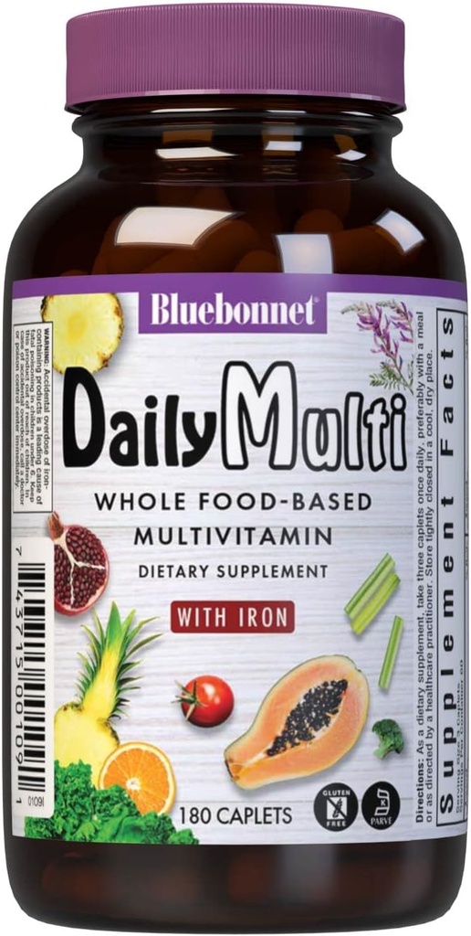Bluebonnet Nutrition Super Earth MultiNutrient Fórmula (con hierro), para el soporte nutricional diario, libre de gluten, certificado de Kosher, libre de lácteos, amiga vegetariana, 60 servidumbres, verde, 180 cuenta