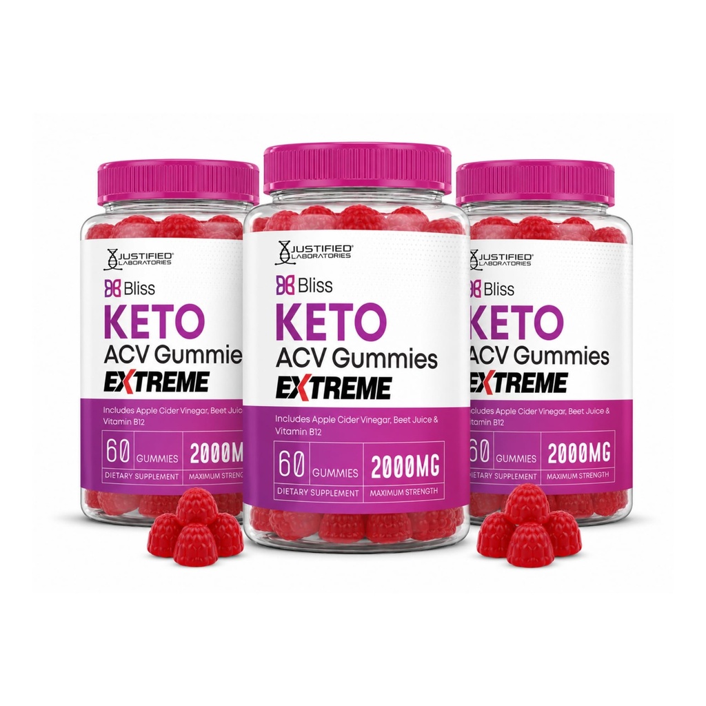 Laboratorios Justificados (3 Pack Bliss Keto ACV Gummies Extreme 2000MG Bliss Keto Gummies Apple Sider Vinegar Formulado con Pomegranate Beet Juice Powder B12 Vegan Non GMO 180 Gummys