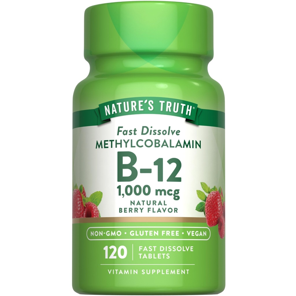 La verdad de la naturaleza B12 Vitamina Sublingual Tablets TENIDO 1000 mcg ANTE 120 Conde ← Vegan, No Gluten Free
