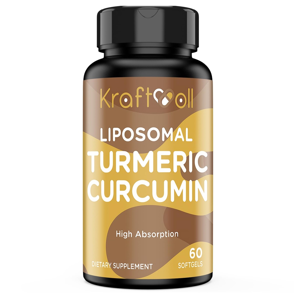 Liposomal Turmeric Curcumin Suplemento 2200 mg con Black Pepper Extracto 15 mg para alta absorción y función conjunta, 60 Softgels para adultos