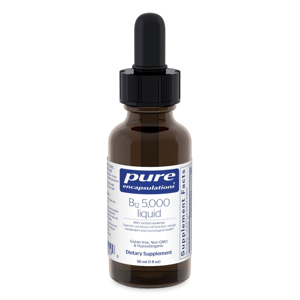 Encapsulaciones puras B12 5,000 Líquido - Vitamina B12 Metilcobalamina Suplemento de apoyo Energía, Nerve Salud, Función Cognitiva " Células de Sangre* - Líquidas - 1 Fl Oz