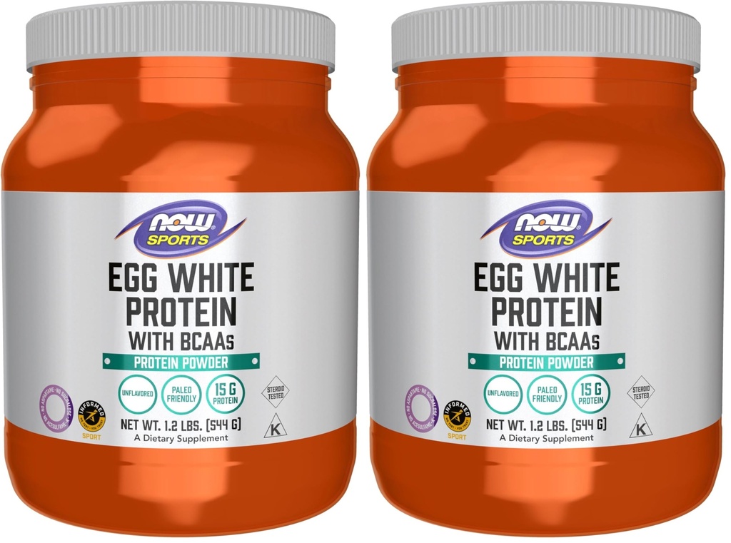 AHORA Nutrición Deportiva, Egg White Protein, 16 g con BCAAs, Polvo Desflavorado, 1.2 libras (Pack of 2)