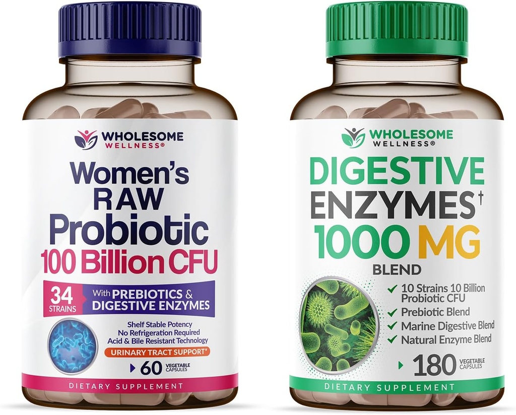 Pleno Wellness Dr. Formulated Raw Probiotics for Women 100 Billion CFUs + Enzymes Digestivos 1000MG Plus Prebióticos " Probióticos Suplemento Bundle