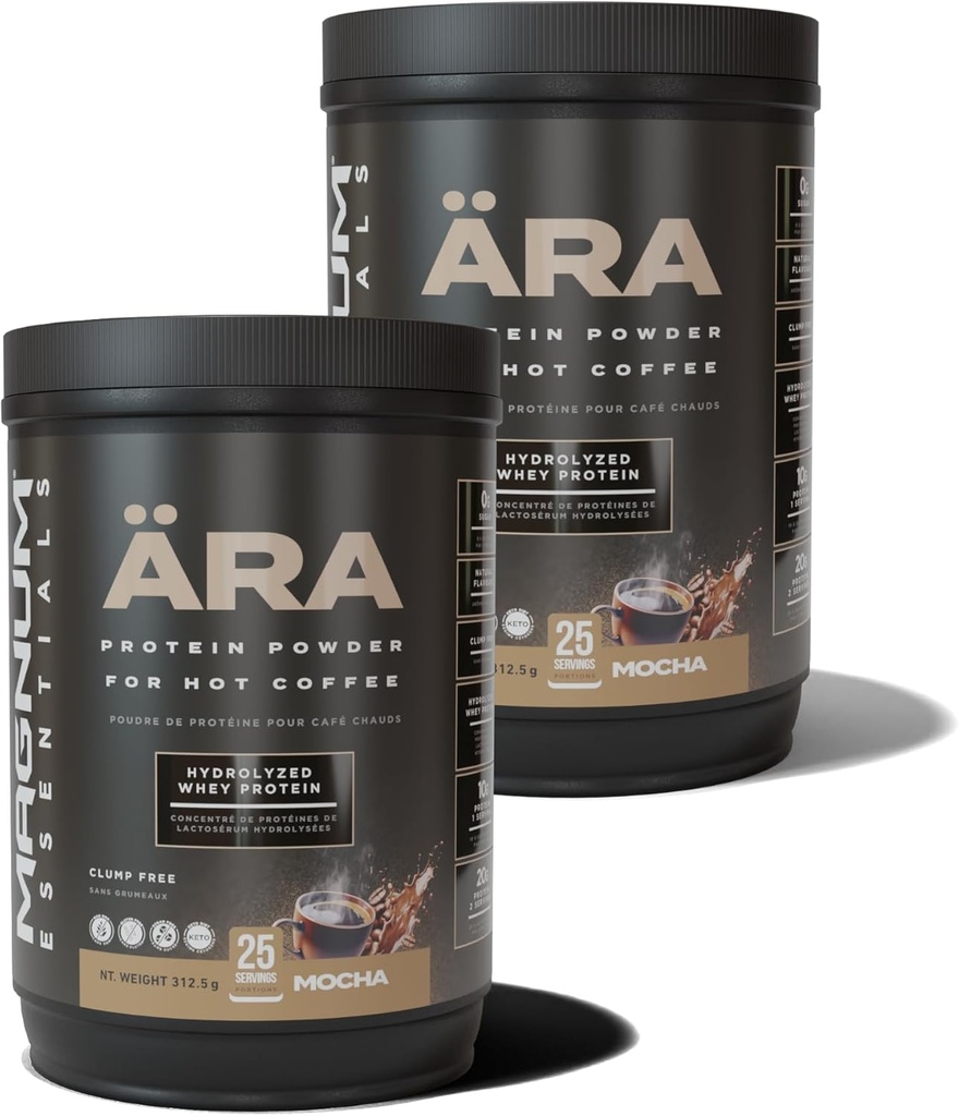 Tubo de polvo de alta proteína de Ara Mocha para café frío caliente, té, bebidas - sin azúcar, sin bulto - 20g Dissolves Smoothly en bebidas calientes, 325g (2 Pack)