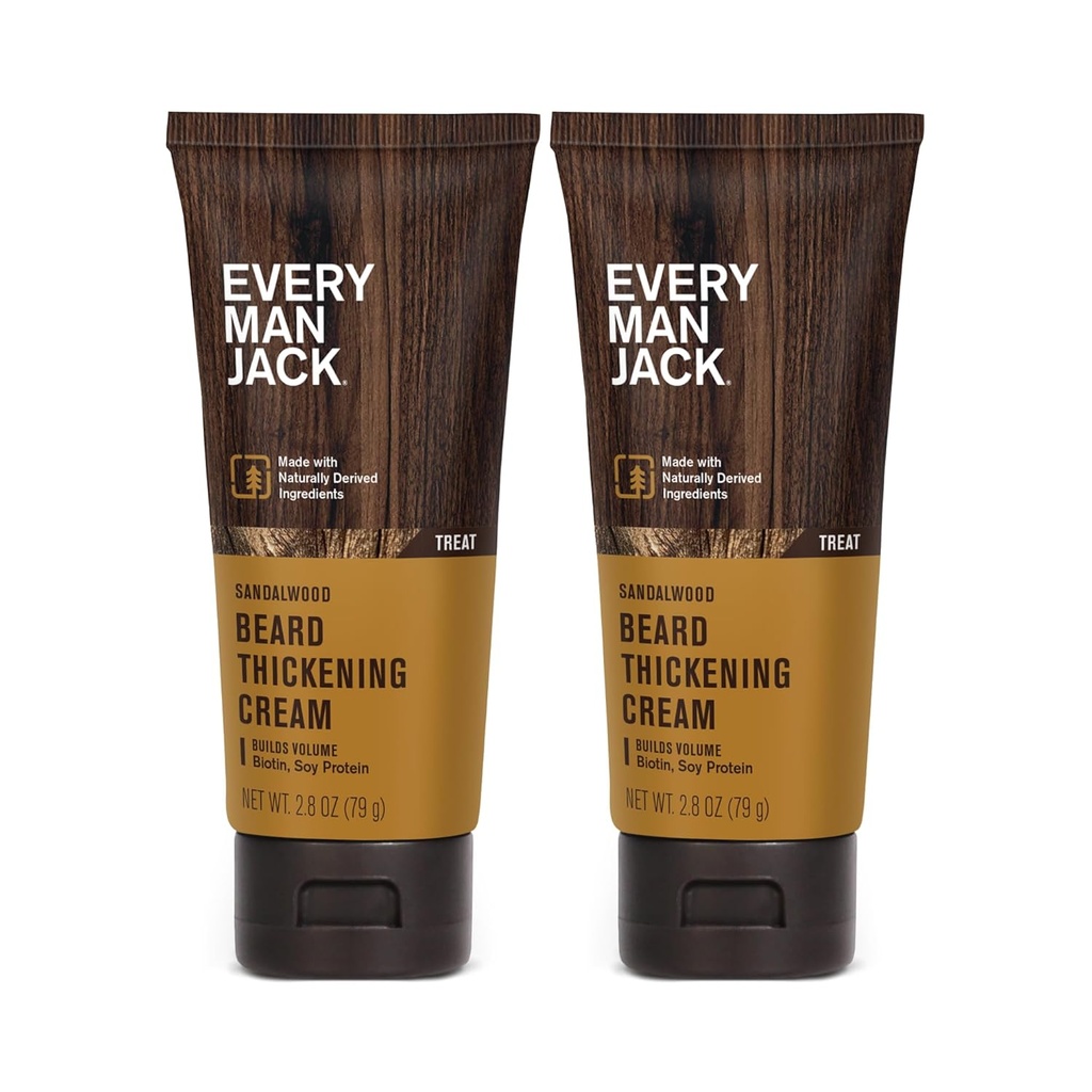 Cada hombre Jack Beard Thickening Cream - Fortalece, Thickens, Nourishes Beard - Light Sandalwood Scent - Hecho con ingredientes naturalmente derivados como Biotina, Vitamina B6, Soy Protein - 2.8oz - 2 Pack