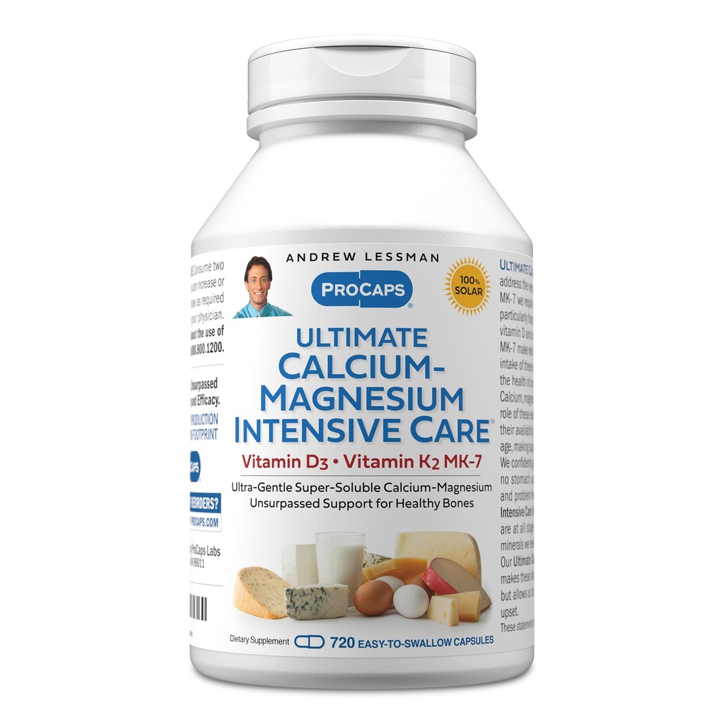 ANDREW LESSMAN Ultimate Calcium-Magnesium Intensive Care with Vitamin D3 & K2 MK7-120 mcg - 720 Capsules – Bone and Skeleton Health Essentials. Suave, Fácil de Tragar, Super Soluble. No hay aditivos