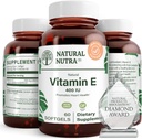Natural Nutra Vitamina E 400 UI Suplemento, Enrich Health Nutrients, promueve la salud de la piel, mejora el cabello y uñas crecimiento, apoya el nivel de grasa corporal, ayuda a la salud del corazón y protege la textura de la piel, 60 geles blandos