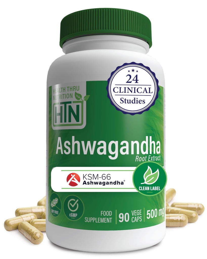 Salud Thru Nutrición Ashwagandha 500mg KSM­66® 90 cápsulas ¦ Estrés, Mood, Focus, " Energy ¦ Clinically Provened and Organic Root-Only Whitania Somnifera Extract ¦ Non-GMO, Gluten &amp; Soy Free