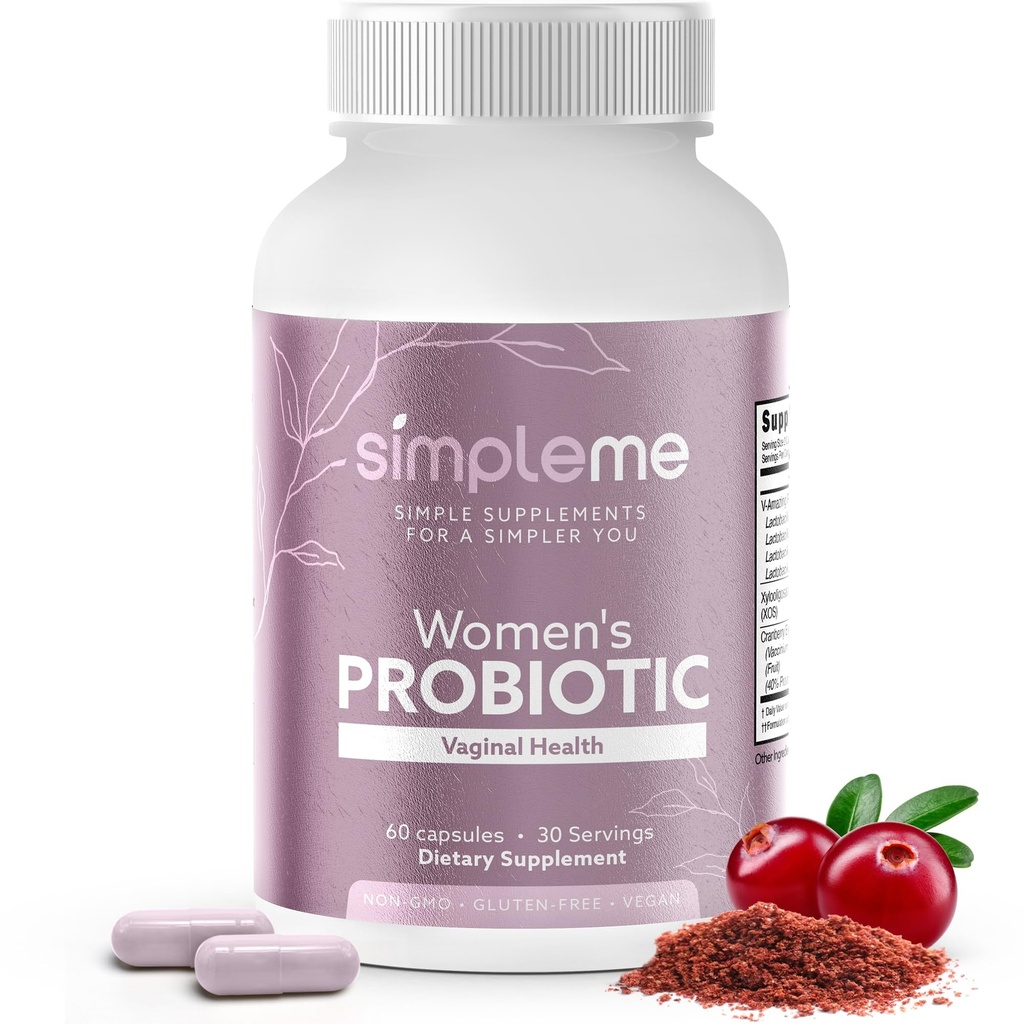 Simpleme Womens Probióticos con Prebióticos, Arándano - Vaginal Probióticos para Mujeres - Para pH Balance, UTI, Vaginal Health, Gut Flora - Women's Probiotics Complejo de Suplemento para el Bienestar - 60 cápsulas
