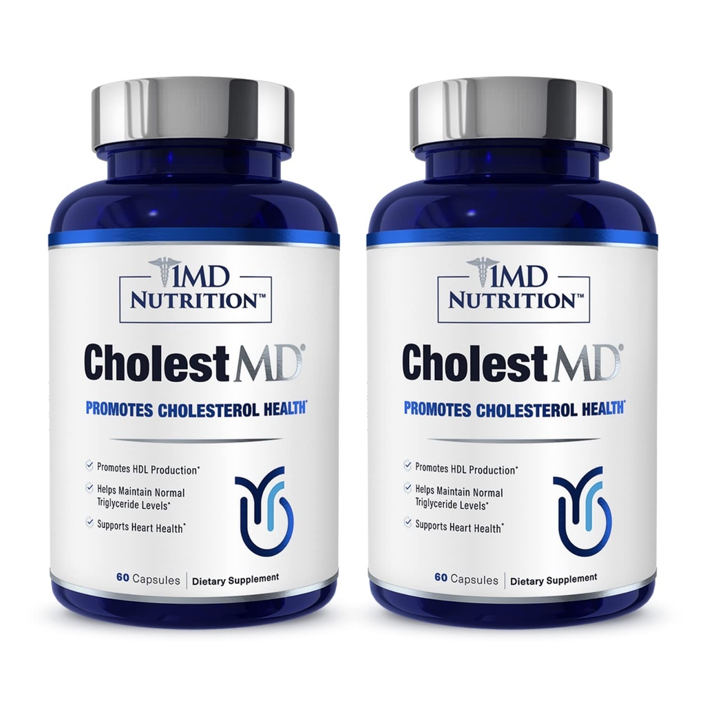 1MD Nutrición CholestMD con Extracto de Hoja de Oliva, Bergavit, Niacin, Ajo tención 120 Capsules (2-Pack)