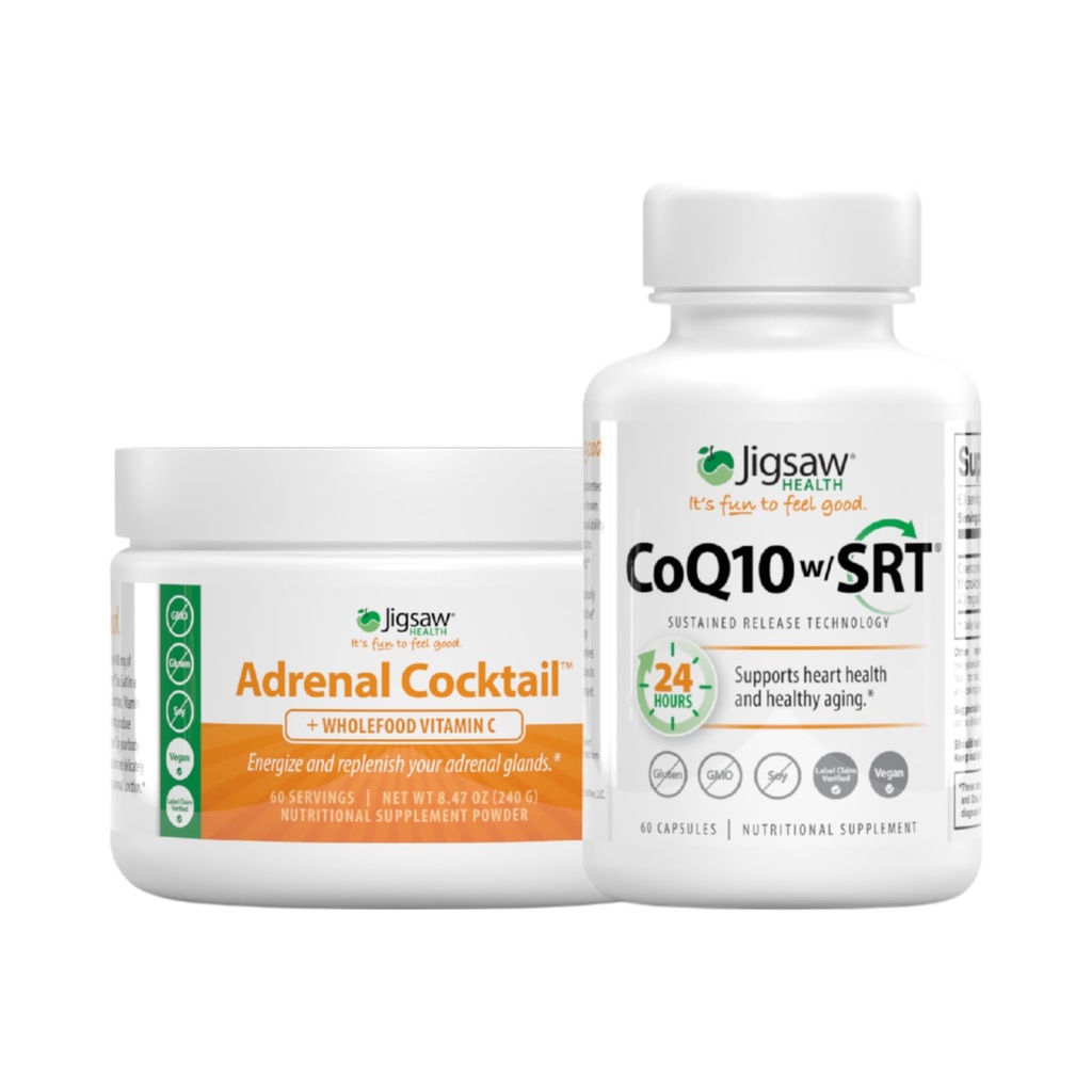 Jigsaw Health Bundle | Adrenal Cocktail, 60 Servings (Jar), and CoQ10 w/SRT, 60 Capsules