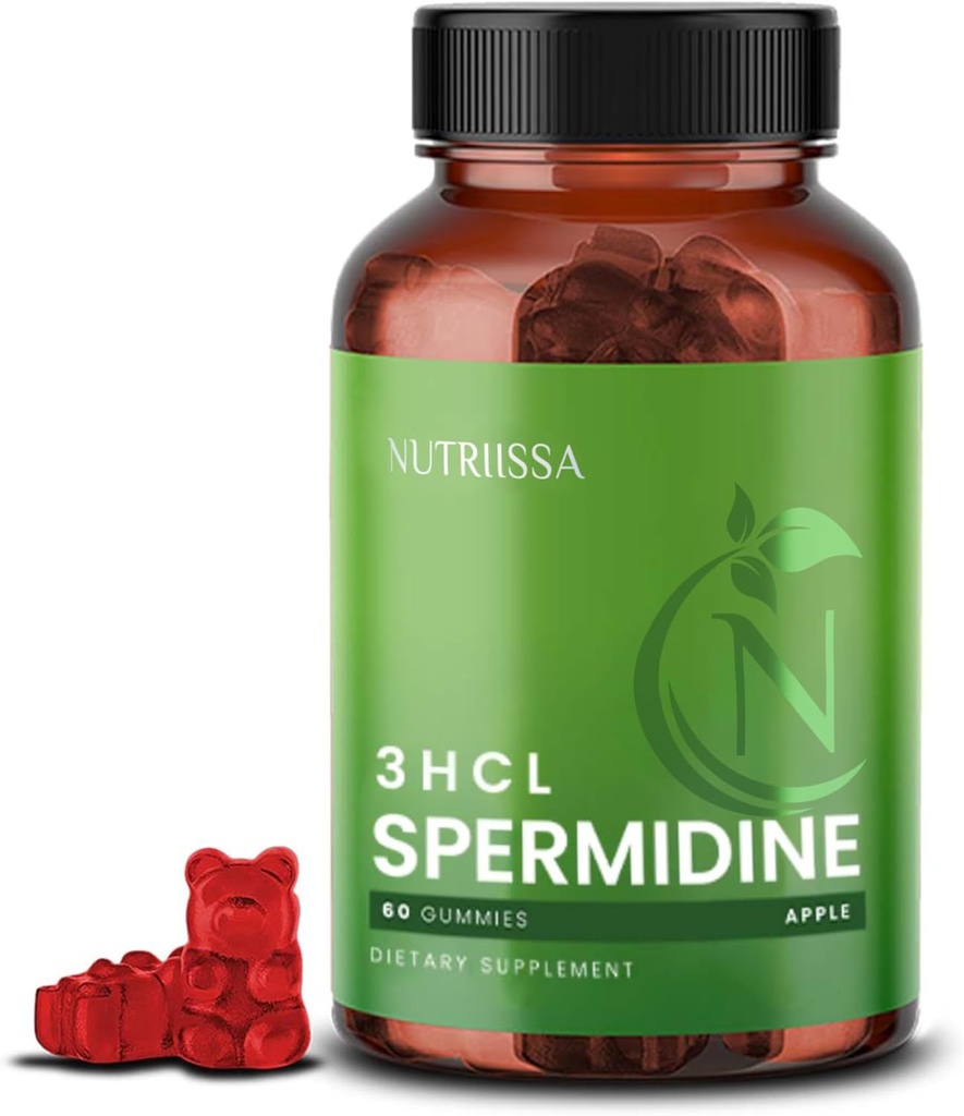 Nutriissa Spermidine Gummies 10mg (99% Spermidine 3HCL) – Celular Health & Longevity Support – EPEB Certified for Purity & Potency – 60 Apple Flavored Vegan Gummies
