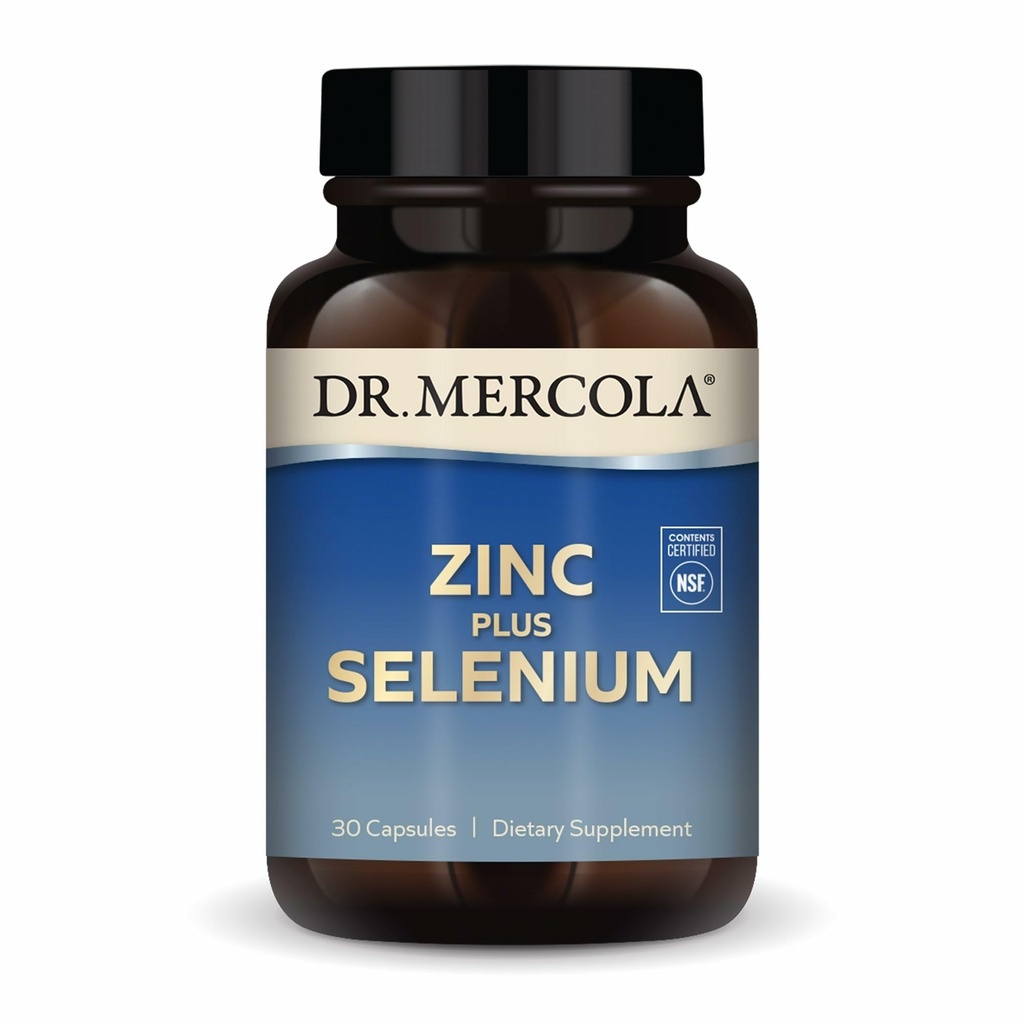 Dr. Mercola Zinc Plus Selenium - Mineral Blend Supplement - for Immune, Brain &amp; Respiratory Support - Contiene Zinc Glycinate Chelate &amp; Copper - GMO-Free &amp; Gluten-Free - 30 cápsulas (30 piezas)