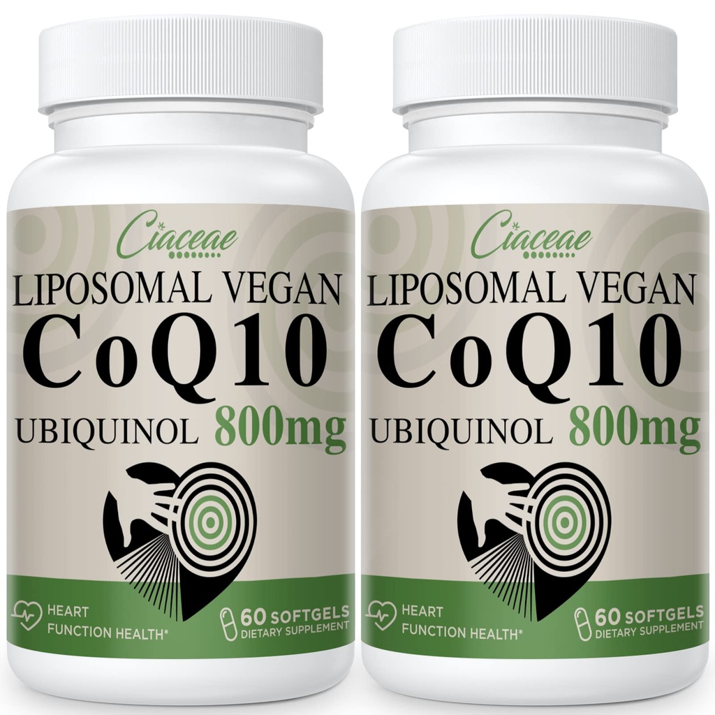 Liposomal CoQ10 800mg Ubiquinol Softgel, Max Absorption Ubiquinol Coenzyme Q10, Ubiquinol CoQ10 Suplemento para Antioxidante, Función cardíaca " Producción energética, CoQ10 puro 800mg, 120 Vegan Softgels