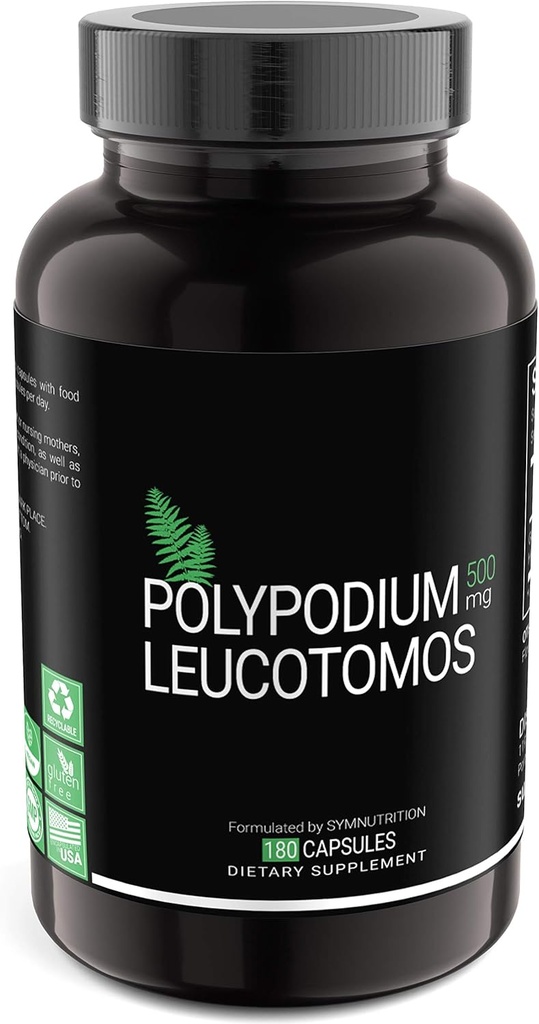 Polypodium Leucotomos 500mg 180 Conde (V-Capsules) / 90 Serviciones: Manufactured in a cGMP-Registered Facility in USA; Vegan, Gluten Free