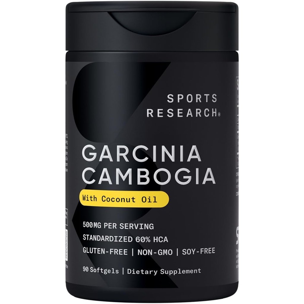 Investigación Deportiva Extracto de Garcinia Cambogia (60% HCA) con Aceite de Coco Orgánico Extra Virgen Silencioso no GMO, Soy &amp; Gluten Gratis (90 Liquid Softgels)