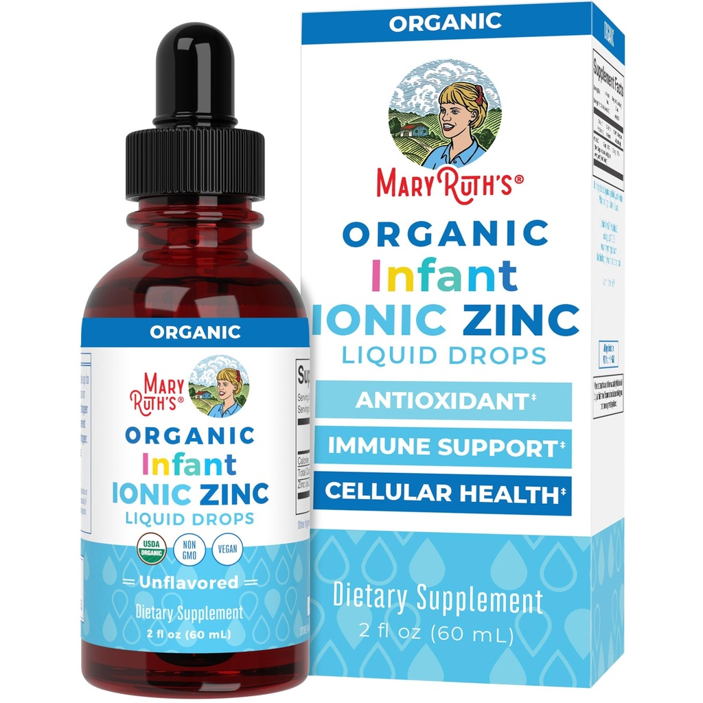 MaryRuth Organic Infant Ionic Zinc Liquid Drops ← Zinc Sulfate for Immune Support ← Orgánica Glycerin ← Antioxidante ← Vegan ← Formulado para bebés Edades 6-12 Meses  1 Mes de Suministro Silencio 2 Fl Oz