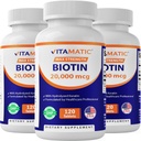 Vitamatic High Potency Biotin 20000 mcg (20mg) con Keratin 100mg - 120 Tabletas Vegetarianas - Suplementos de Biotina para la piel del cabello saludable &amp; uñas para adultos (120 Cuenta (Pack of 3))