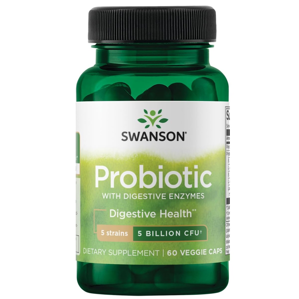 Swanson Probiótico con Enzimas Digestivas 5 Billones Cfu 60 Veg Capsules