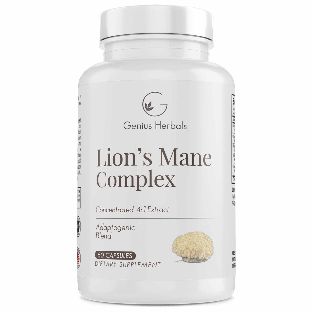 Lions Mane Complex - Concentrated 4:1 Extract for Brain Health, Cognitive and Memory Support - 60 cápsulas