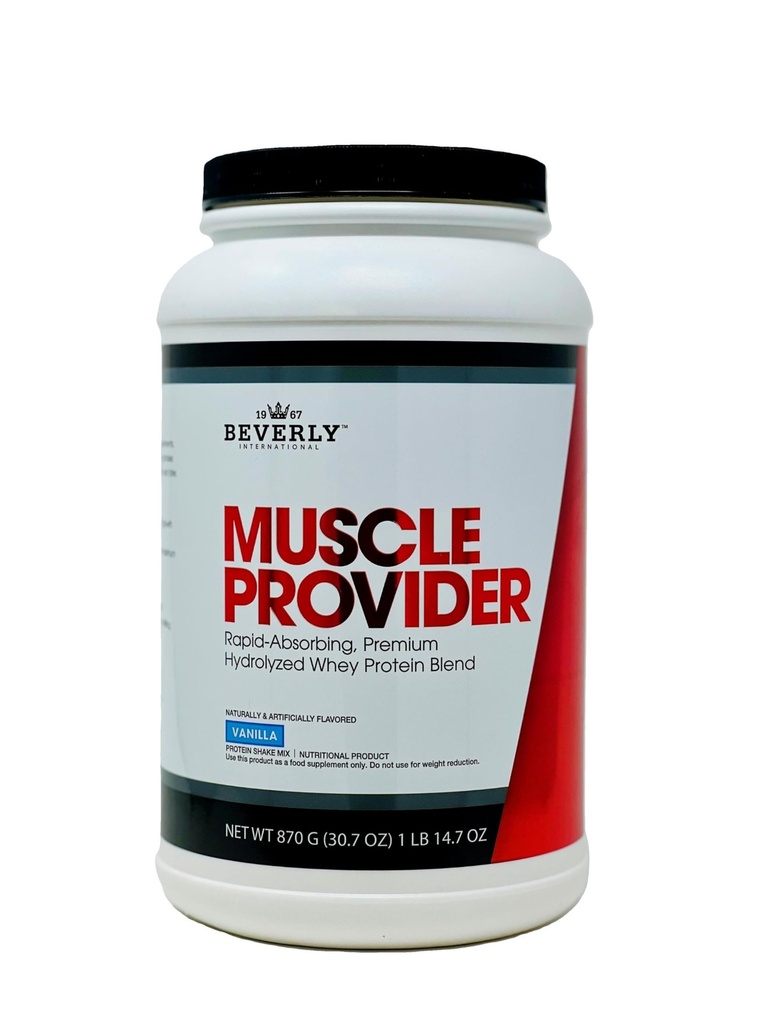 Beverly International Muscle Provider, 28 Servings, Vanilla. Super-Fast-Absorbing Whey Protein Powder para la recuperación, Lean Muscle. Llena tus músculos, no tu estómago. Sabe como helado