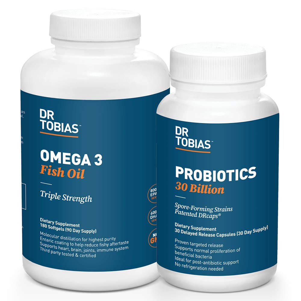 Dr. Tobias Probióticos 30 Billones y Omega 3 Pez Aceite (2000 mg) para Apoyo Digestivo " Salud general