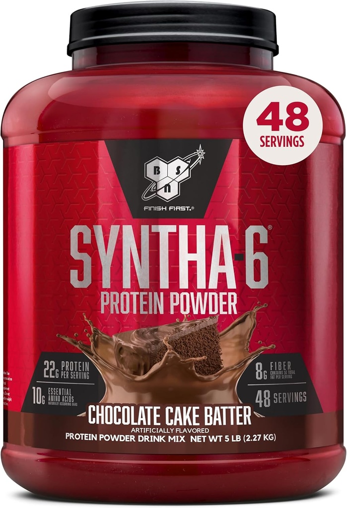 BSN SYNTHA-6 Whey Protein Powder, Micellar Casein, Milk Protein Isolate Powder, Chocolate Cake Batter, 48 Servings (Package May Vary)