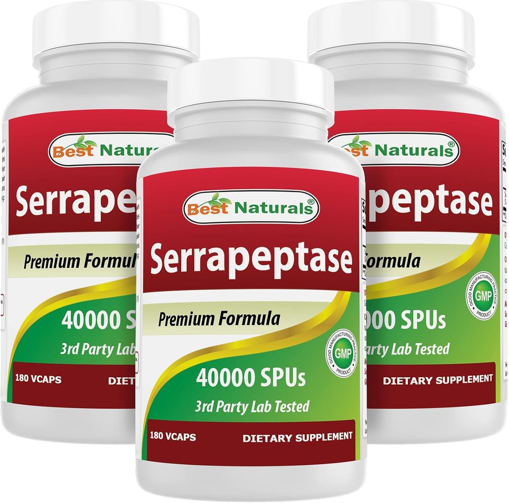 Mejores Naturales Serrapeptase 40000 SPU 180 Capsules (180 Cuenta (Pack of 3))
