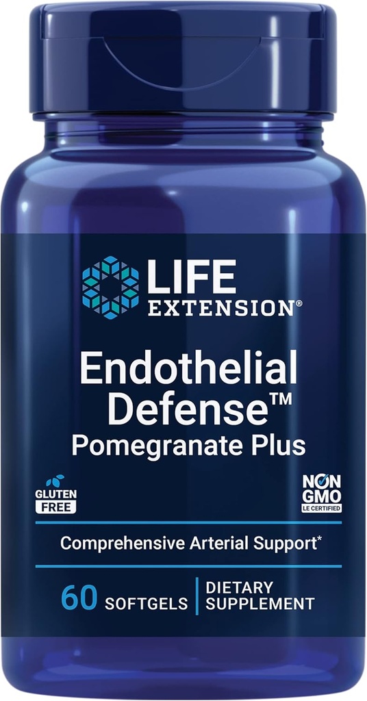 Extensión de la vida Endothelial Defense Pomegranate Plus – Pomegranate Seed, Flower And Fruit Extract Formula Supplement for Heart and Endothelial Health – Gluten-Free, Non-GMO – 60 Softgels