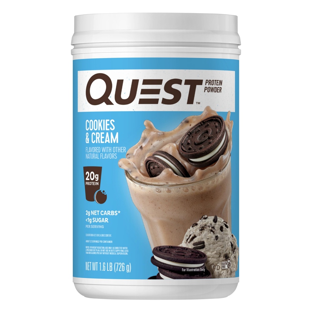 Quest Nutrition Cookies " Cream Protein Powder, 20g Protein, 1g Sugar, Low Carb, Gluten Free, 1.6 Libra, 24 Servimientos