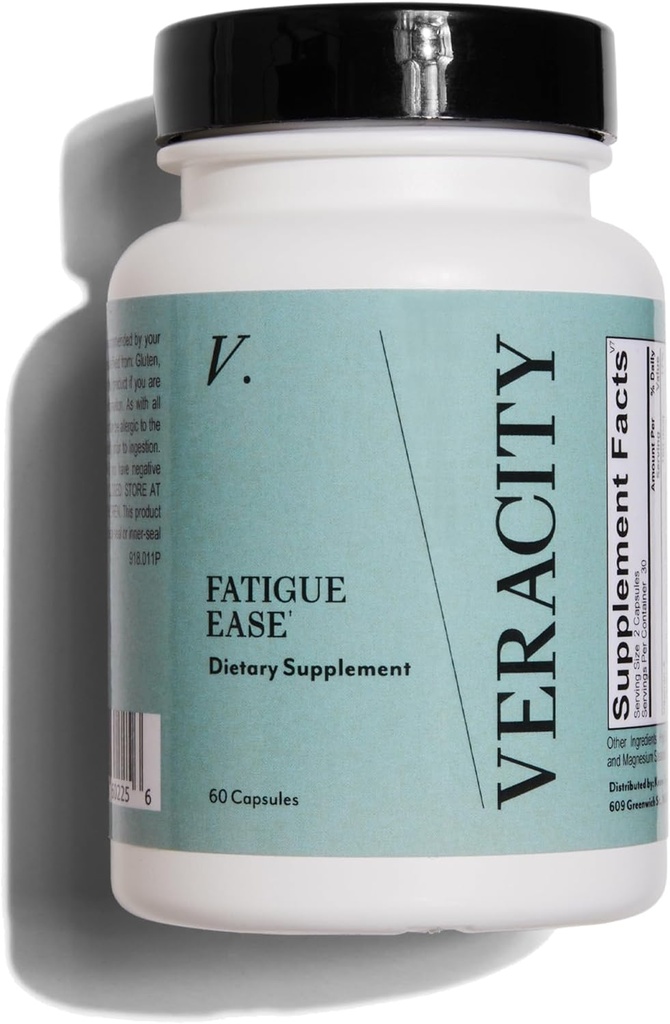 Veracity Fatigue Ease Adrenal Support Supplement for Stress Resilience, Healthy Cortisol & Energy - Adaptogenic Blend of Ashwagandha, Schisandra Berry, Licorice & Rhodiola – 100% Natural - 60 cápsulas