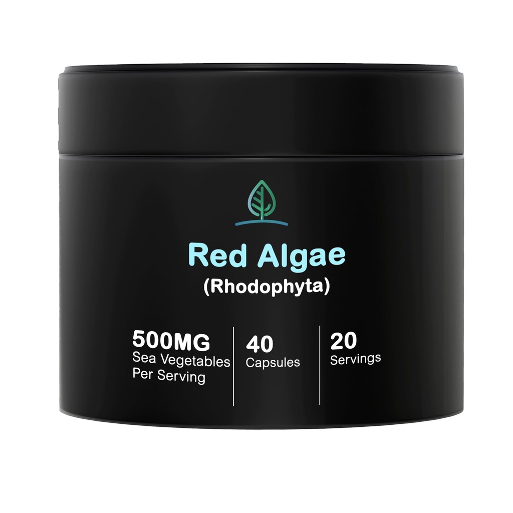 Holistic Bin Red Marine Algae Capsules Gigartina y Dumontiacea Red Algae Suplementos TEN Gluten Free, Vegan, Wild Harvested TEN Rich in Vegan Omega 3 (40 Capsules)