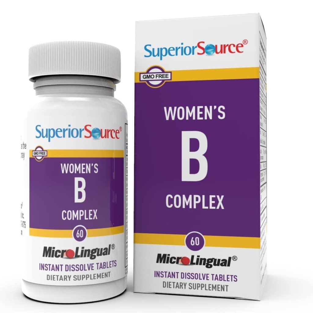 Complejo de las mujeres de origen superior B - Suplemento de apoyo energético para las mujeres - Multivitamínico con vitamina B12, vitamina B3 &amp; Más - B Suplemento de vitaminas Ayuda a la salud cardíaca - 60 Tablas de disolución sublingual