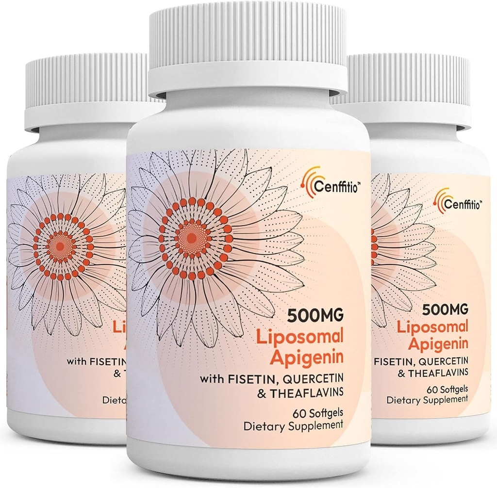 Liposomal apigenina 500mg Softgels - Optimal Apigenin Suplemento con Fisetin, Quercetin y Theaflavins - 6 Month Supply
