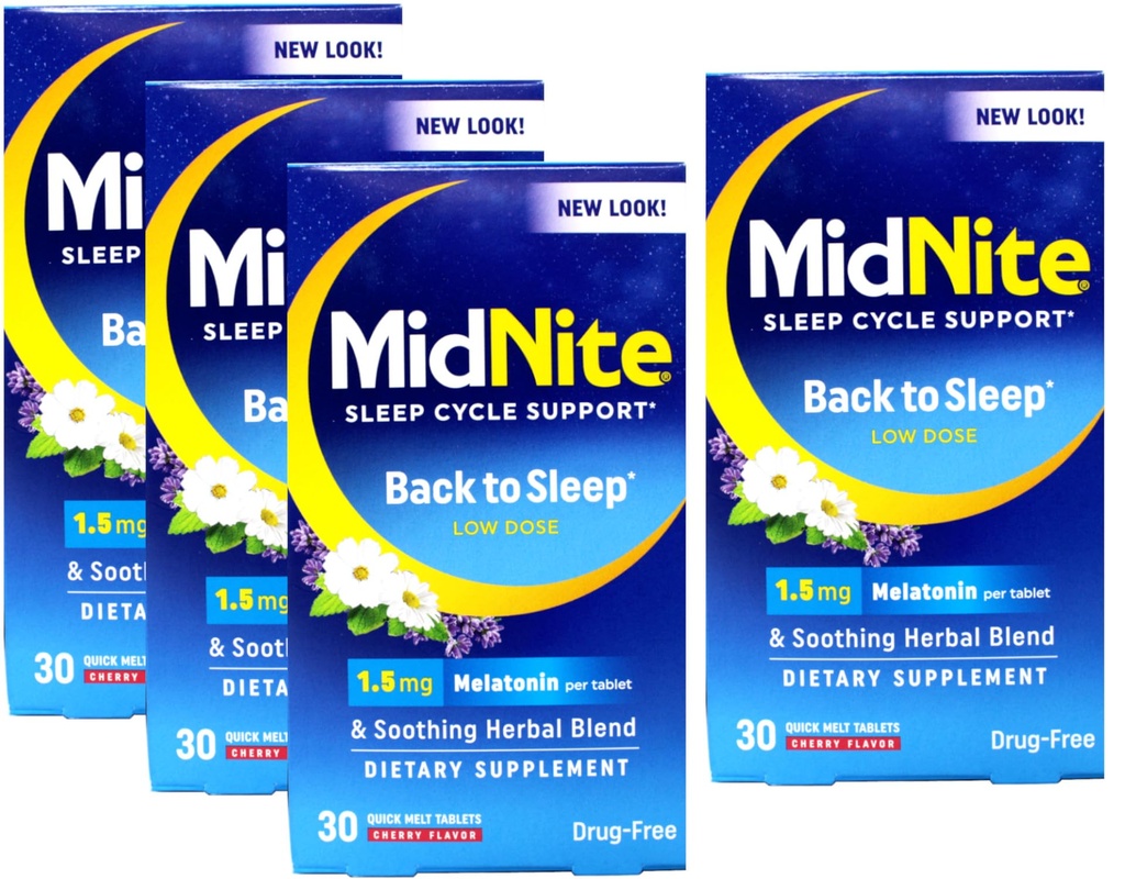 Midnite Sleep Aid for Occasional Sleeplessness, 30 Chewable Cherry Tablets Every (Value Pack of 4)