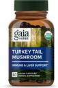 Gaia Herbs Turquía Tail Mushroom - Immune Support Suplemento para ayudar a mantener la salud del hígado - con Turquía orgánica Mushroom Fruiting Body Extract - 40 cápsulas Vegan