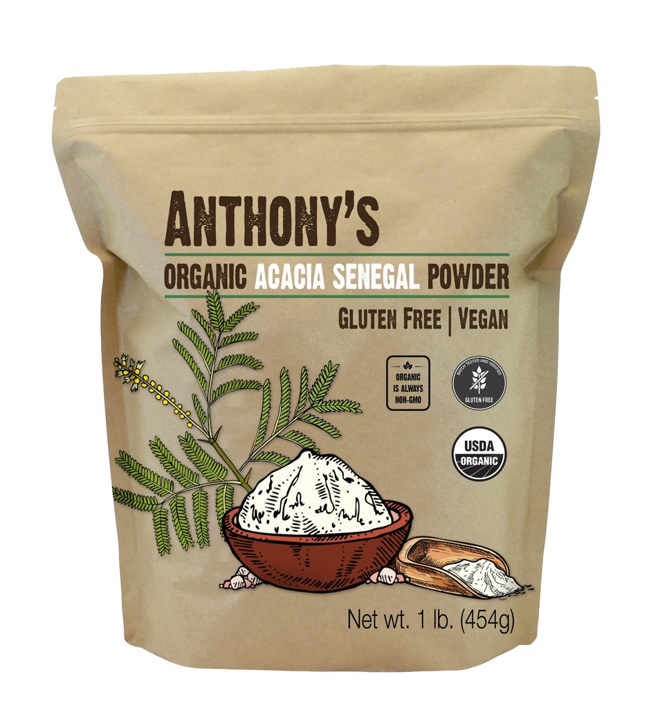 Anthony Acacia Orgánica Senegal Powder, 1 lb, Batch Tested Gluten Free, Non GMO, Soluble Fiber, Prebiótico