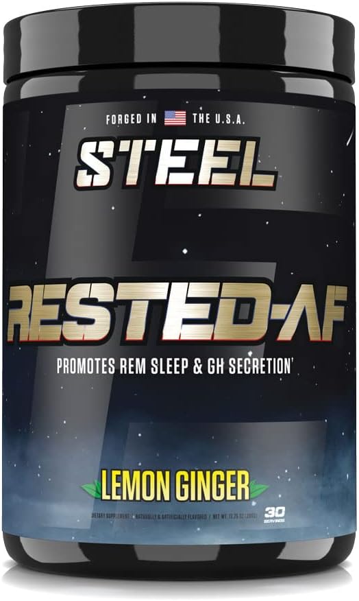 Suplementos de acero Restablecido-AF I Ayuda de sueño profundo y recuperación muscular Polvo con GABA &amp; Valerian Root Extracto TEN Stress Relief and Cognitive Support latitud 30 Servivings (Límon Ginger)