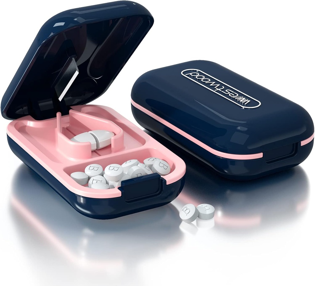 Pill Cutter, Pill Splitter para cortar pequeñas pastillas o grandes pastillas en la mitad,Cuts Pills, Vitaminas, Tabletas, Acero Inoxidable, Travel Sized (Pill Cutter, Azul)