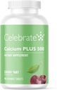 Celebrar vitaminas Calcio Plus - 500 mg Citrato de Calcio, 333 UI Vitamina D3 &amp; 34 mg Magnesio para Cirugía Postcaria - Sin gluten &amp; Sin azúcar - Cereza, 90 Tablas Chewable
