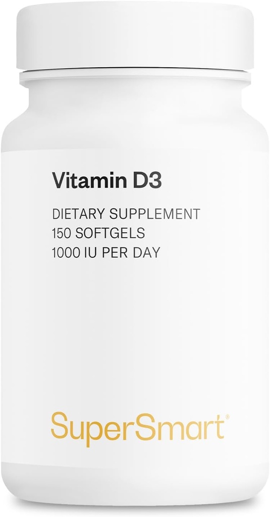 SUPERSMART - Vitamina D3 1000 UI Por día - Vitaminas para Fortalecer Huesos - Protector de Células TENIDO Sin Gluten - 150 Softgels